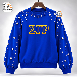 Sudadera de Mujer de la Hermandad Sigma Gamma Rho, Azul Rey, 100% Algodón, Secado Rápido, Transpirable, Mangas con Cuentas, Cuello Redondo con Letras Griegas - Product Image 5