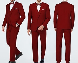 Traje de Hombre Rojo, Servicio OEM, Blazer, Conjunto de 3 Piezas, Pantalón y Chaqueta de Esmoquin, Cierre de un Botón, Traje Formal de Negocios, Transpirable - Product Image 3