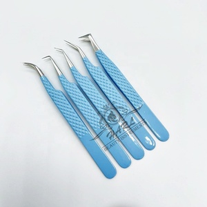 Pinzas de pestañas de acero inoxidable azul con punta de fibra Extensión de pestañas de cejas de etiqueta privada en varias formas - Product Image 4