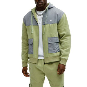 <b>Men</b> Hooded <b>Fleece</b> Tracksuit Set <b>Zip</b> <b>Up</b> Heavyweight <b>fleece</b> Cargo Pocket Jogger Two Piece Contrast Panel Casual Streetwear Supply - Product Image 5