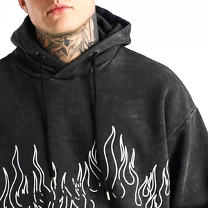 <b>Men</b> <b>Black</b> Hoodie Oversized Streetwear Flame Print Cotton Pullover Autumn Casual Fashion Sweatshirt - Product Image 4