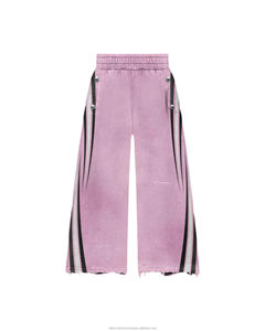 Women's <b>Pink</b> Acid Wash Hooded Tracksuit Set Zip Up <b>Sweatshirt</b> and Striped Pants 2 Piece Outfit - Product Image 6