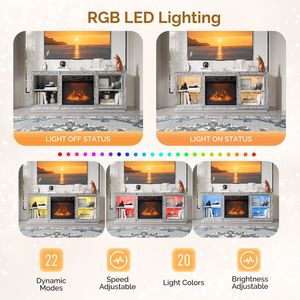 Soporte de TV Moderno Plateado de 18 Pulgadas con Espejo, Panel de Fibra de Densidad Media con Inserto para Chimenea LED, Estantes de Almacenamiento y Consola con Acabado Estilo Madera - Product Image 6
