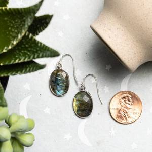 Labradorite Oval Peace Trendy Gold Plated Sterling Silver Statement Drop <b>Earrings</b> Certified for Wedding & Party - Product Image 6