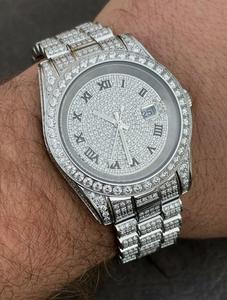 Reloj de Lujo para Hombre con Diamantes, Cuarzo, Correa de Acero Inoxidable, Números Romanos, Pantalla Analógica, 42mm, Plateado - Product Image 1