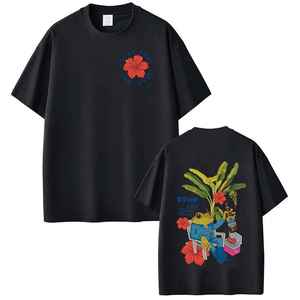 T-shirt rose surdimensionné à manches courtes pour homme, imprimé floral grenouille, col rond, style décontracté, 100 % coton jersey respirant 320g, numérique - Product Image 2
