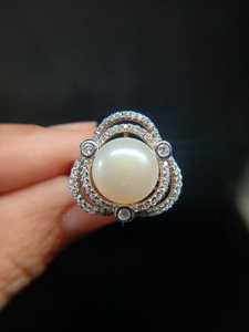 Sterling <b>Silver</b> Faux Pearl CZ Halo <b>Ring</b> Elegant Sparkling Fashion <b>Ring</b> Jewelry Gift For Women Bridal Style - Product Image 4