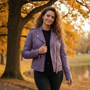 <b>Real</b> Sheep Skin <b>Leather</b> Breathable Plaid Pattern Winter Streetwear Bomber <b>Jacket</b> - Product Image 2