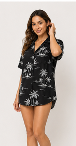Chemises de plage hawaïennes tropicales en gros pour femmes, personnalisées par sublimation, à manches courtes, boutonnées, amples, pour les vacances d'été - Product Image 3