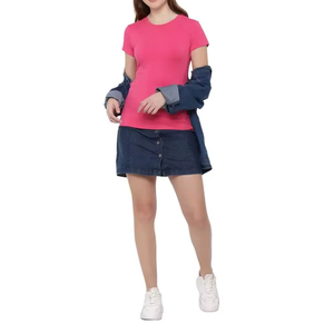 เสื้อยืดคอกลมสีชมพูสดใสทรงเข้ารูปพรีเมียมสำหรับผู้หญิง แขนสั้น ผ้าสปอร์ต ยืดหยุ่นได้ - Product Image 5