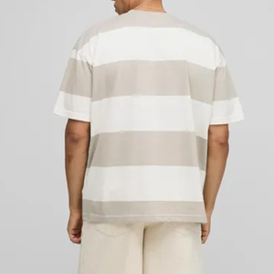 Men's Camiseta Striped Short Sleeve T-Shirt - Relaxed Fit Casual Crewneck <b>Tee</b> in <b>White</b> & Light Gray Oversized T-shirt - Product Image 2