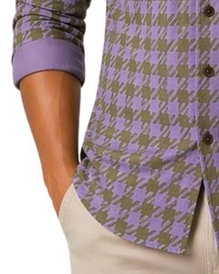 Customized Lavender Olive Houndstooth Check Casual Shirt For Men Slim Fit Long Sleeve <b>Button</b> Down Cotton Stylish Premium Wear - Product Image 2