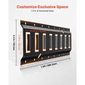 Kit 4 Pezzi Binario E-Track da 40 cm con 2 Ganci a U, 2 Portautensili, 2 Staffe per Ripiani, 2 Accessori per il Controllo del Carico Pneumatici - Product Image 4