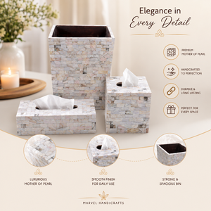 Luxury Mother of Pearl Bathroom Accessories Set | Handmade Tissue <b>Box</b> Waste <b>Bin</b> <b>Storage</b> Organizer for Eid Ramadan Wedding Decor - Product Image 2