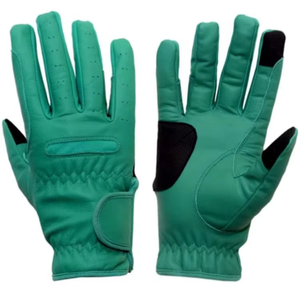 Gants d'équitation pour femmes en cuir véritable couleur unie, respirants, avec fermeture auto-agrippante, coupe mi-haute, ajustement régulier, beige - Product Image 3