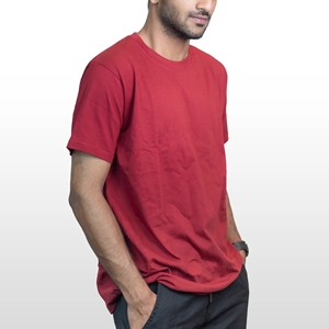 เสื้อยืดสีแดงเลือดหมูสำหรับผู้ชาย ผ้าฝ้าย 100% สีพื้น ใส่สบายทุกวัน - Product Image 1