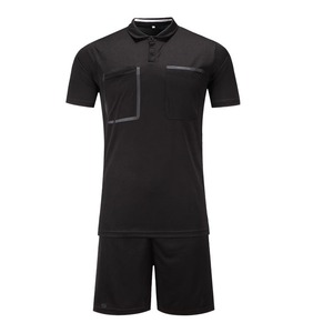 Men's <b>Yellow</b> Soccer <b>Polo</b> <b>Shirt</b> With Pockets Moisture Wicking Short Sleeve Summer Sport Apparel Regular Fit Black Shorts Set - Product Image 2