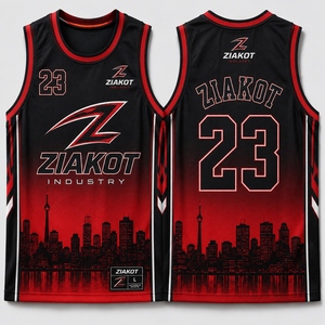 Wholesale Direct Ziakot Industry Custom Black <b>Red</b>-White Round Neck Rib-Knit Basketball Jersey - Product Image 4
