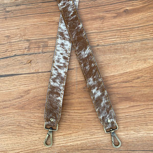 Hot Selling Handmade Hair on Cowhide 1.5" Shoulder Strap Western Genuine Leather Replacement <b>Bag</b> Straps with Antique Brass Snap - Product Image 2