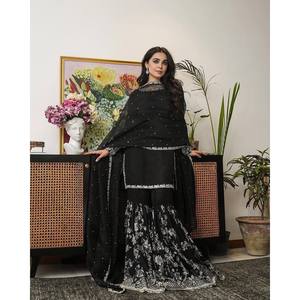 Top-Ensemble Plazzo et Dupatta avec broderie lourde Work Party Wear Look Taille XL - Product Image 1