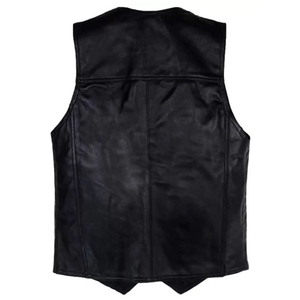 Premium <b>Men's</b> PU <b>Leather</b> <b>Vest</b> V-Neck Single Breasted Button Closure Solid Color Moto Style Outerwear Autumn Wear Eco-Friendly - Product Image 3