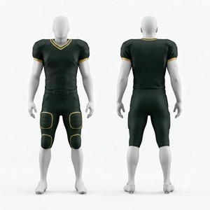 Custom Men's American Football Uniform Set Black Jersey With Gold Trim Fitted Short Sleeve V-Neck Moisture Wicking All Seasons - Product Image 1