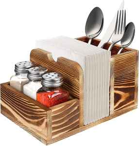 Support en bois pour ustensiles de cuisine avec pots à épices, organisateur de couverts, boîte de rangement pour cuillères, fourchettes et couteaux, organisateur d'outils de cuisine pour comptoir - Product Image 5