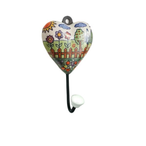 Handmade Ceramic Heart <b>Wall</b> <b>Hook</b> With Garden Pattern Single <b>Hook</b> For <b>Keys</b> And Coats - Product Image 3