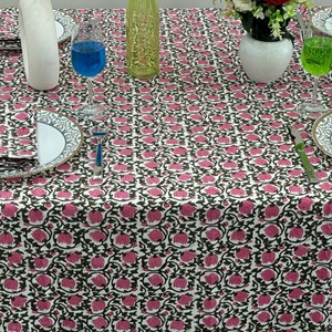 Hand Block Printed 100% Cotton <b>Square</b> <b>Tablecloth</b> Modern Floral Design Custom Sizes Table Cover Dining Wedding Outdoor - Product Image 5