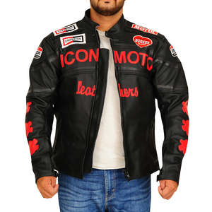 Vestes en cuir rouge et noir sur mesure, avec fermeture éclair, en cuir d'agneau de haute qualité pour hommes - Product Image 1