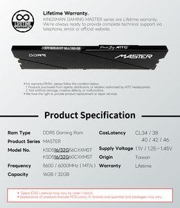 [KINGSMAN GAMING] แรมเดสก์ท็อปสีดำ DDR5 16GBx2 6000MHz มีสินค้าพร้อมส่ง รับประกันตลอดอายุการใช้งานสำหรับพีซี - Product Image 5