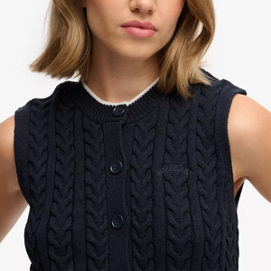 Chaleco de Punto sin Mangas para Mujer, Cuello Redondo, Punto Trenzado, Color Sólido, Botones al Frente, Estilo Preppy, Ropa de Otoño, 100% Acrílico - Product Image 4