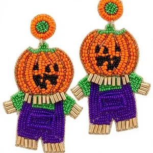Pendientes con cuentas de espantapájaros de Halloween para mujer, Material de tela de Color naranja blanco azul conmemorativo patriótico - Product Image 1