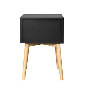 Mid Century Modern 2-Drawer Nightstand with Rubber Wood Legs <b>Black</b> <b>Bedside</b> <b>Table</b> for Bedroom & Living Room Storage - Product Image 6
