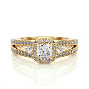 Bague Halo en Or Massif 14K avec Diamant de Laboratoire Taille Coussin de 0,96 Carat Certifié IGI, Bijou de Fiançailles Unisexe Ethnique Pavé - Product Image 3