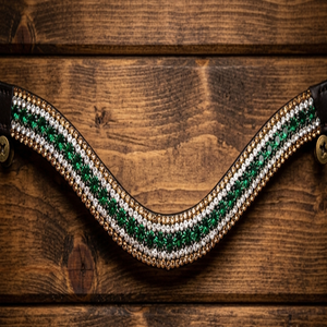 Frontal en cuir noir et marron pour cheval, 5 rangées de cristaux rouges, verts et bleus, strass, confortable, durable, logo personnalisé - Product Image 4