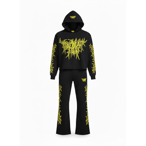 Ensemble de survêtement personnalisé pour hommes avec imprimé gothique, pantalon évasé et sweat à capuche, en molleton épais, marque privée, vente en gros - Product Image 1
