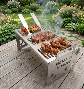 Folding 304 Stainless Steel Charcoal <b>BBQ</b> Grill Portable Outdoor <b>Camping</b> Picnic Barbecue Stove Heavy Duty V2 Metal Drake Grill - Product Image 5
