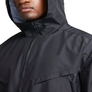 Men's Hooded Windproof <b>Rain</b> <b>Jacket</b> Solid <b>Black</b> Polyester Zipper Closure Casual Outdoor Wear Autumn Style Regular Fit - Product Image 4