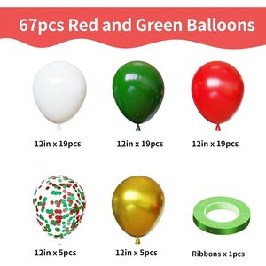 Palloncini per Feste di Natale 67 Pezzi 12 Pollici Rossi Verdi con Coriandoli Bianchi e Dorati per Compleanni e Celebrazioni Natalizie - Product Image 3