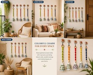 Campana de Cerámica Hecha a Mano para Colgar en la Pared con Cuerda y Cuentas Coloridas, Decoración Navideña Tradicional para Interiores, Impresión en 6 Colores - Product Image 5