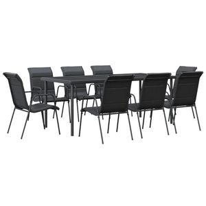 Set da Pranzo da Giardino in Acciaio Verniciato a Polvere Nera, 6 Posti, Arredamento Esterno Contemporaneo - Product Image 2