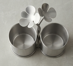 Support à couverts en métal argenté en forme de fleur, porte-tasses double, rangement de cuisine sur pied - Product Image 1