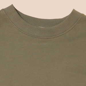 Women's Olive <b>Green</b> <b>Cropped</b> Sweatshirt Set Crew Neck Long Sleeve Loose Fit Casual Knitted Solid Color Knee Length - Product Image 5