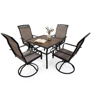 Set da Pranzo Quadrato a 5 Pezzi con 4 Sedie Marroni, Telaio Stabile, Tonalità Calda Classica, Set da Giardino - Product Image 4