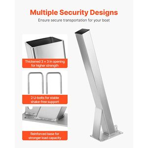 Support de treuil de remorque de bateau de 3x3x34 pouces avec boulons en U galvanisé Jet Ski Bateau de pêche Hors-bord Treuil à languette - Product Image 4