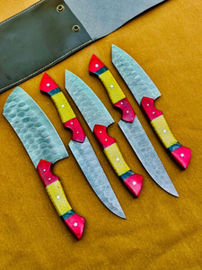 Juego de Cuchillos de Cocina de Damasco Forjados a Mano con Mangos de Resina, Utensilios de Cocina Premium, Proveedor Mayorista de Marca Privada - Product Image 6
