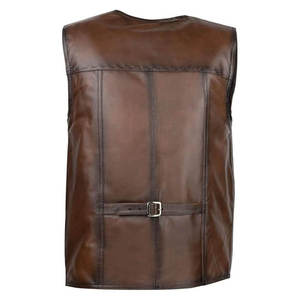 Chaleco de Cuero Genuino para Hombre, Casual, Color Sólido, Cierre con Cinturón Ajustable, Prenda Exterior de Otoño, Sin Cuello, Largo Regular, Personalizado - Product Image 1