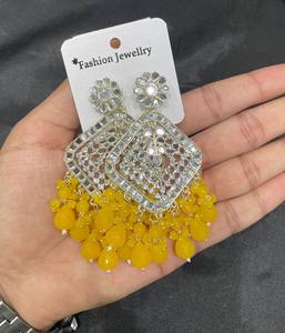 Pendientes de Aro con Espejo Étnico para Mujer, Lucentarts Jewellery, Aleación de Zinc, Chapados en Oro, Estilo Chandbali, Boho, para Boda - Product Image 4