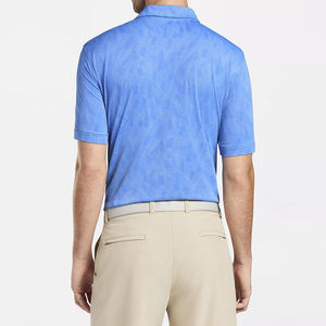 เสื้อเชิ้ตผู้ชายสีน้ำเงิน ผ้าถักโพลีเอสเตอร์/คอตตอน แขนสั้น ระบายอากาศได้ดี ทรงปกติ ดีไซน์ปรับแต่งได้ - Product Image 3
